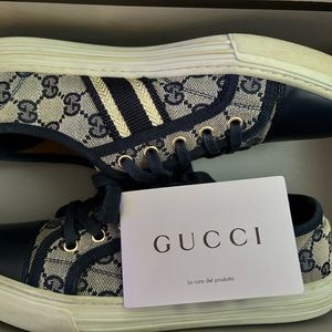 Navy blue and cream Gucci sneakers